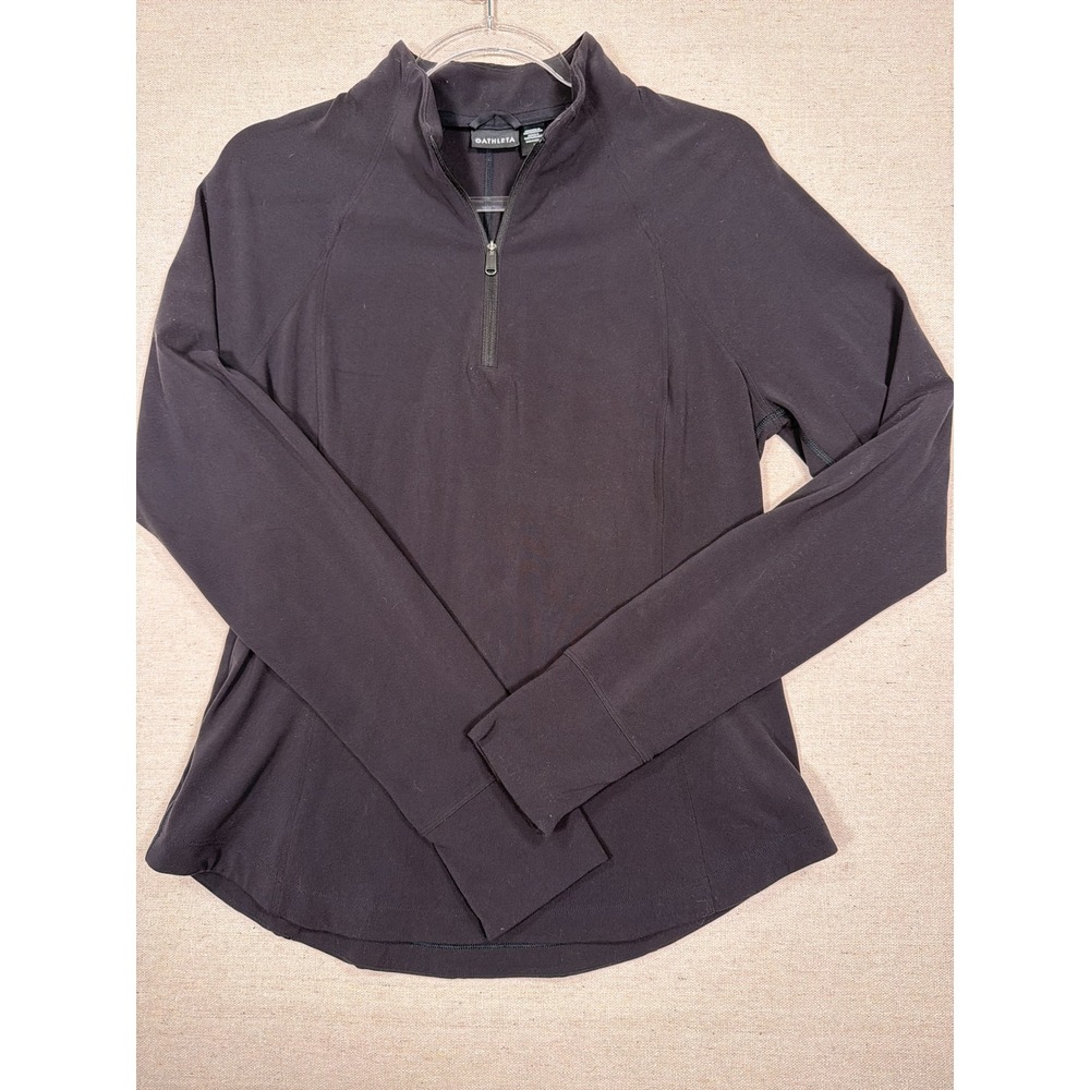 Athleta Womens Black Quarter Zip Pullover Thumbhole Active Top Large